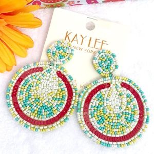 Big Boho Seed Bead Double Circle Dangle Earrings